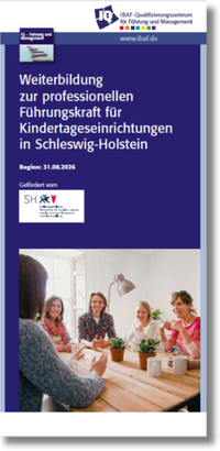 Deckblatt zum Folder der Weiterbildung professionelle Führungskraft in KiTas