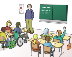 Lehrer vor einer inklusiven Schulklasse